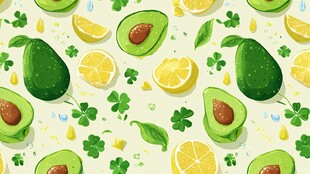 牛油果柠檬清新水果图案