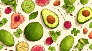 清新手绘风缤纷水果坚果图