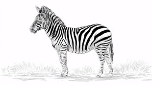 站立的斑马黑白线条画
