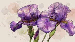 紫色鸢尾花水彩艺术插画