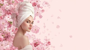 裹巾佳人置身烂漫樱花中