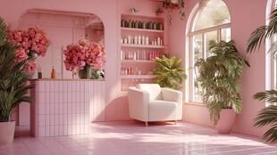 粉色梦幻美容休憩空间
