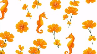 海马与花朵的梦幻图案