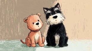 可爱小熊与小狗雨中相伴