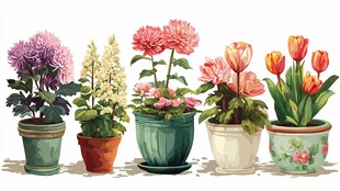 多彩盆栽花卉美丽排列