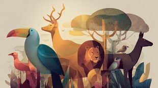 森林中的多彩动物聚会