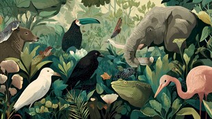 丛林中的多彩动物聚会