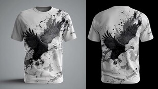 水墨飞鹰图案个性T恤