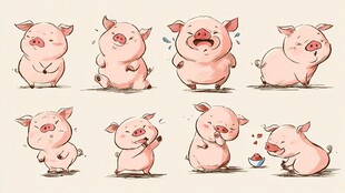 可爱小猪的多样表情姿态