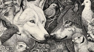 狼与群鸟的和谐共处画面