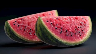 新鲜多汁的两半西瓜