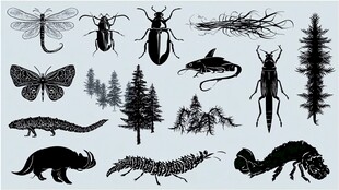 昆虫与动植物黑白插画集