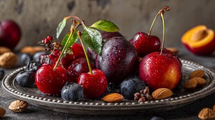 多彩鲜果与坚果拼盘