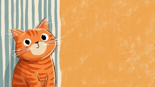 橘猫靠墙的可爱插画