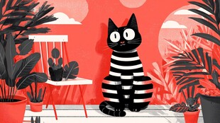 条纹黑猫的室内植物小景