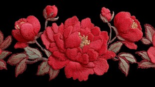 红色牡丹刺绣精美图案