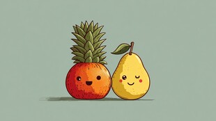 可爱凤梨与梨的欢乐组合