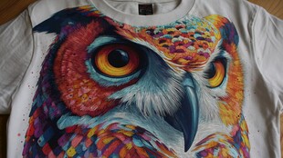 彩色猫头鹰图案时尚T恤