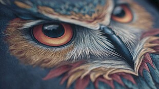 猫头鹰特写 绚丽羽毛与大眼