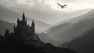 魔幻城堡与空中飞兽景观