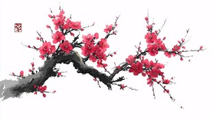 水墨红梅图