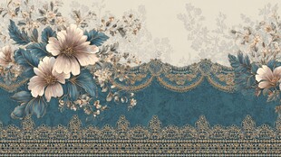 复古花卉蕾丝边框图案