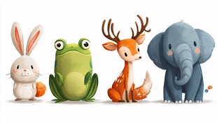 可爱动物排成行