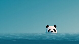 水中露头的可爱熊猫