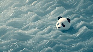 熊猫漂浮在蓝色波涛中