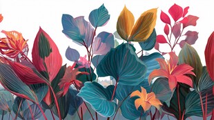 绚丽多彩的植物叶片插画