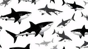 鲨鱼图案 海洋生物无缝背景