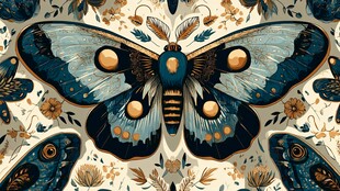 梦幻蓝蝶花卉装饰图案