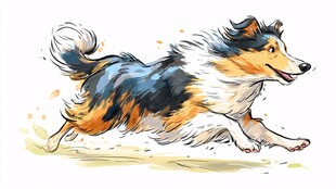 奔跑的三色牧羊犬插画