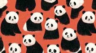 红色背景上的可爱熊猫图案