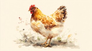 水彩画中的美丽母鸡