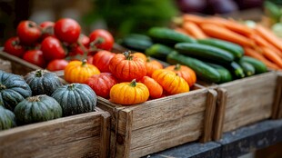 木箱中的多彩新鲜蔬菜