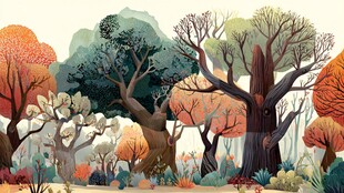 秋日梦幻森林插画景观