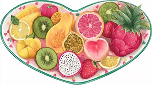 心形果盘 缤纷多彩的水果盛宴