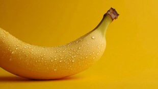 黄色背景上带水珠的香蕉