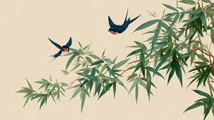双燕栖竹图