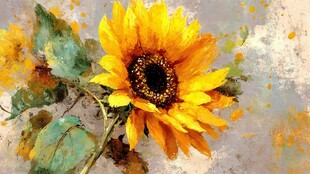 油画风向日葵花卉特写