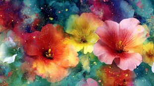 梦幻水彩花卉绚丽绽放