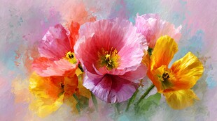 多彩梦幻花卉水彩画