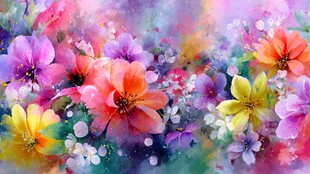 梦幻多彩花卉水彩画