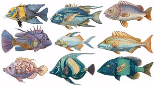 多彩海洋鱼类插画集合