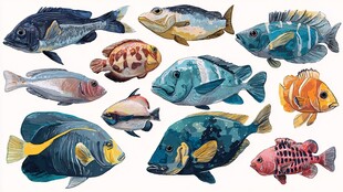 多彩水彩鱼类图案集合