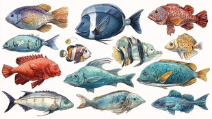 多彩海洋鱼类插画集合