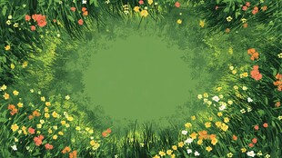 春日繁花环绕的绿野空间