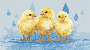 雨中三只小黄鸡