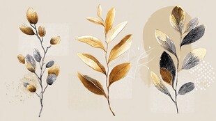 秋日植物水彩插画艺术